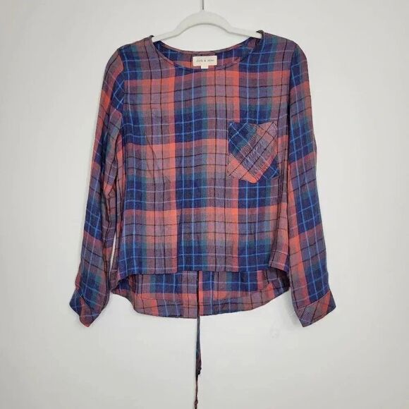 Cloth & Stone Plaid Long Sleeve Lace Up Back - Picture 1 of 7